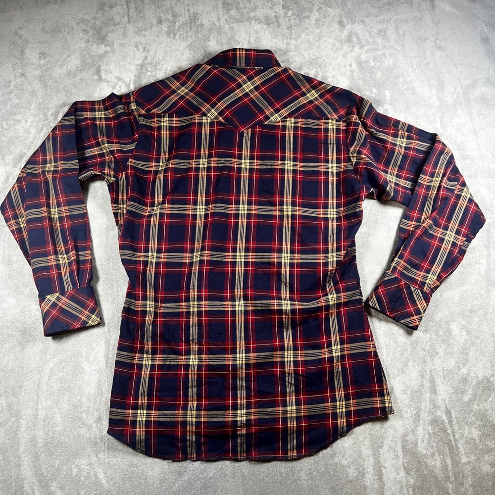 Vintage Wrangler Mens Size M Plaid Long Sleeve Pearl‎ Snap Button Western Shirt - Picture 5 of 12